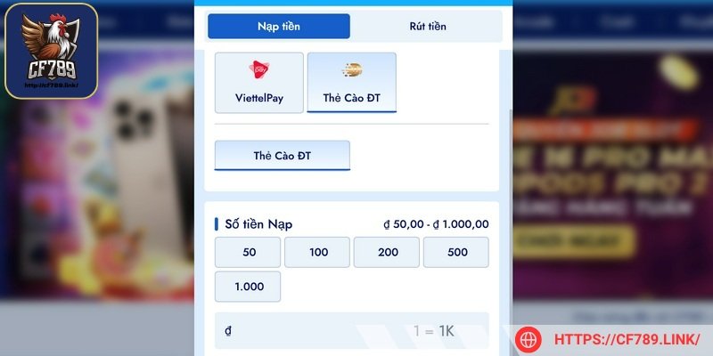 Hình thức nạp bằng thẻ cào điện thoại rất đơn giản